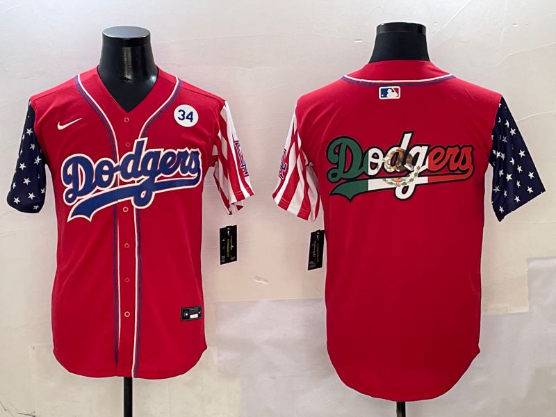 Men Los Angeles Dodgers Blank Red a generation of national flags Joint name 2025 Nike MLB Jersey style 14